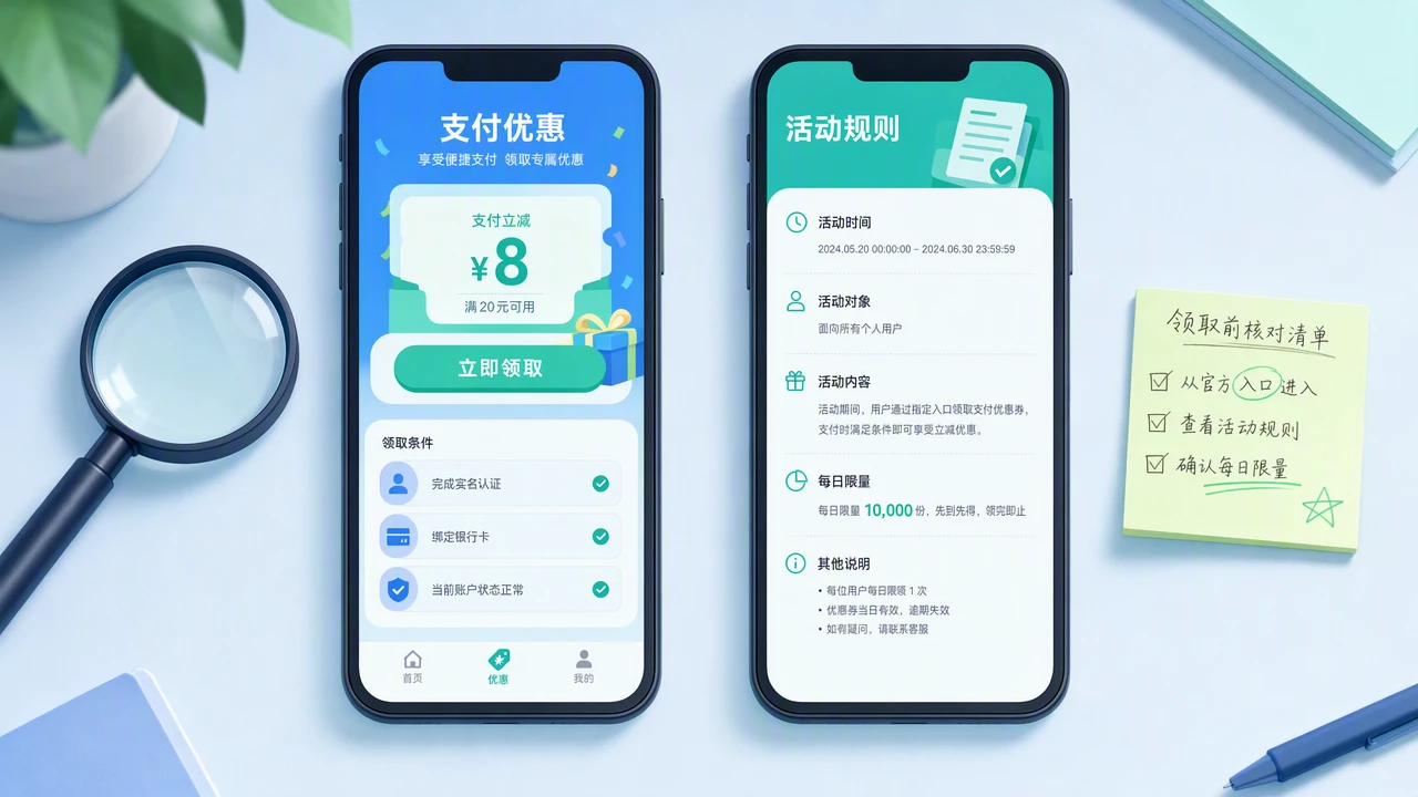 核对不同支付渠道的优惠领取入口