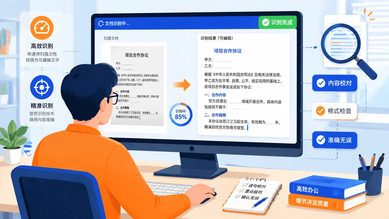 扫描件文字识别与人工校对场景示意图
