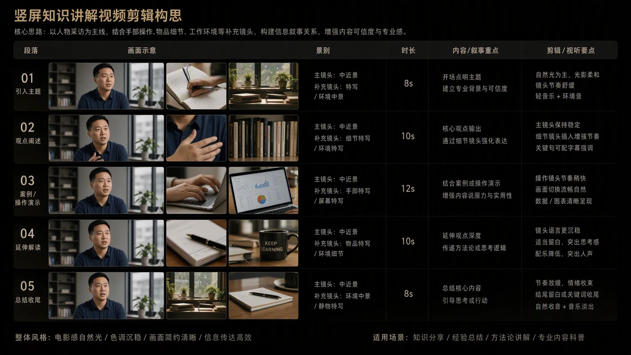 主镜头与补充镜头围绕讲解信息进行衔接