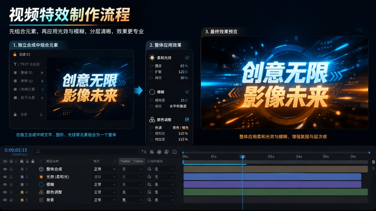 将局部图层预合成后统一添加效果的示意图
