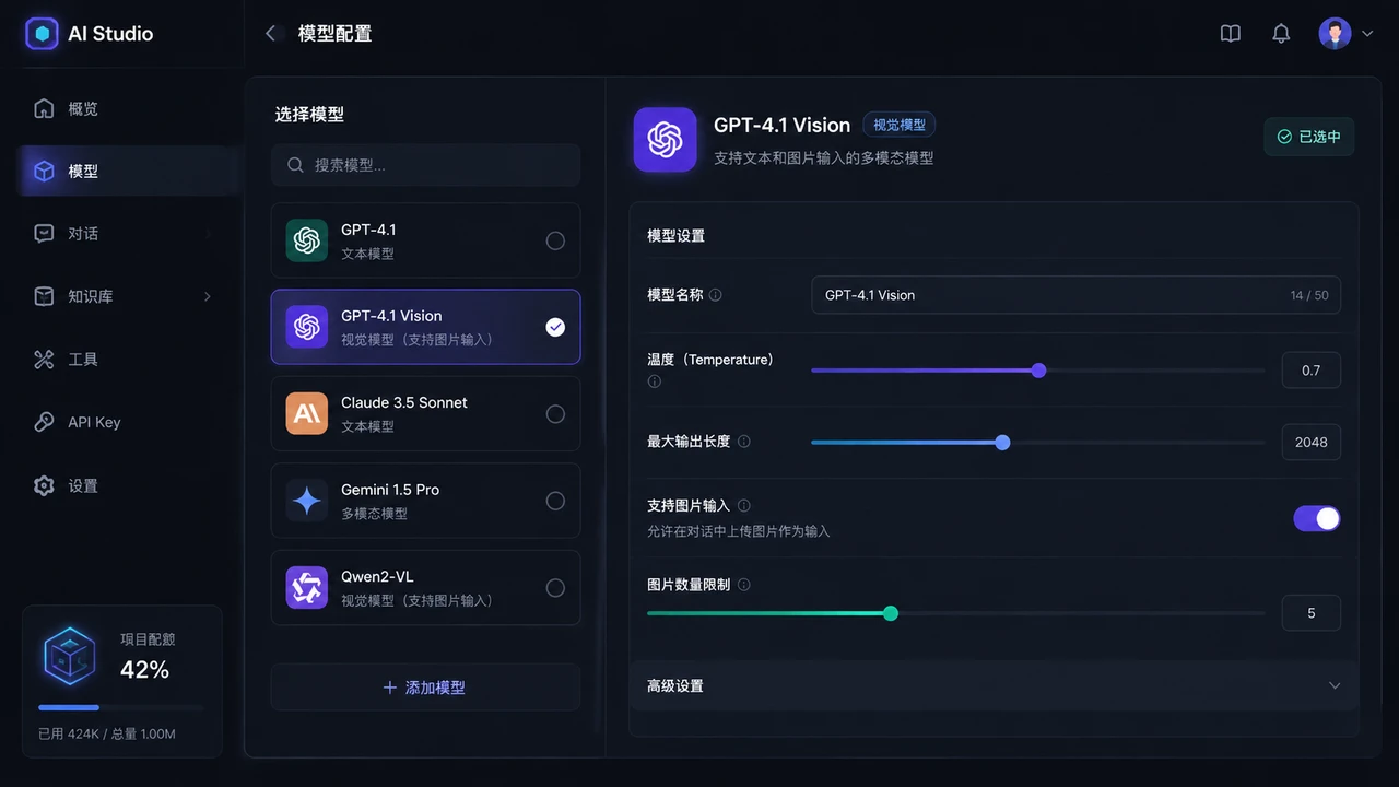 在 Harness 设置中配置支持图片输入的视觉模型