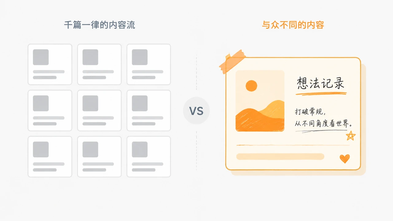 同质化内容与差异化内容的对比示意图