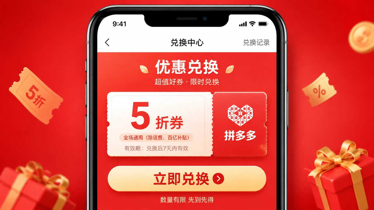 拼多多5折券兑换页面