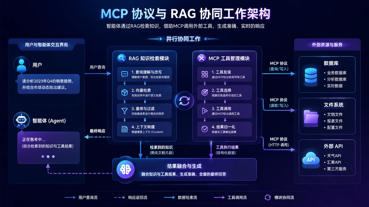 MCP协议与RAG协同工作架构图