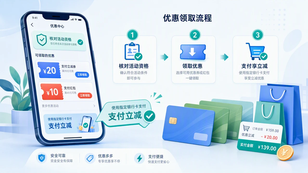 核对银行卡优惠资格与支付立减的示意场景