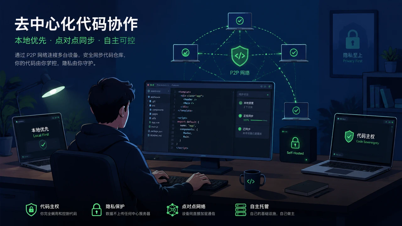 通过点对点网络同步代码仓库的开发者工作场景