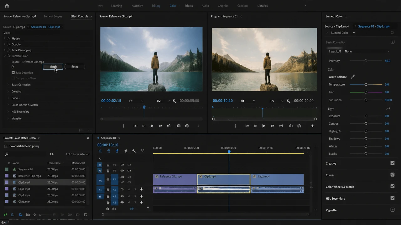 Premiere Pro 颜色匹配教程：快速统一不同摄影机拍摄的素材色调