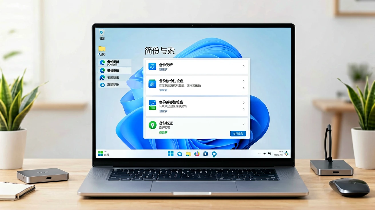 Windows 11 安装可选更新前备份与兼容性检查示意图