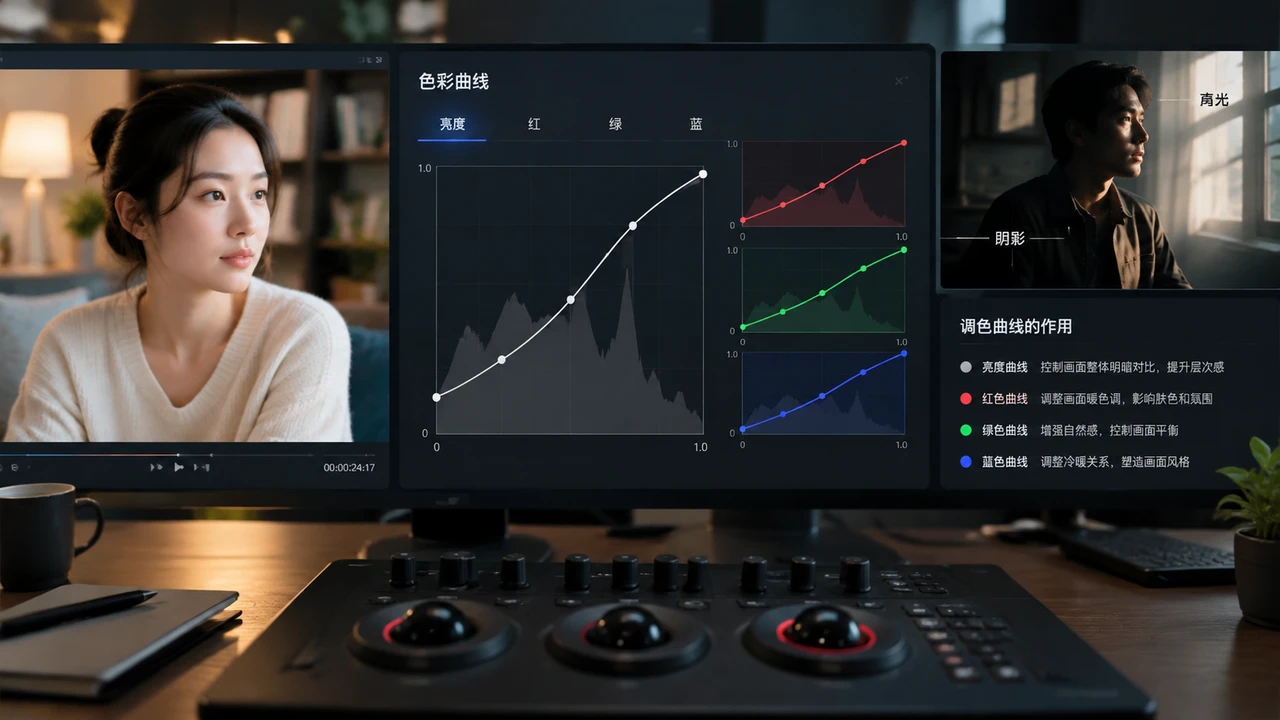 亮度曲线与 RGB 曲线分别控制画面层次和偏色