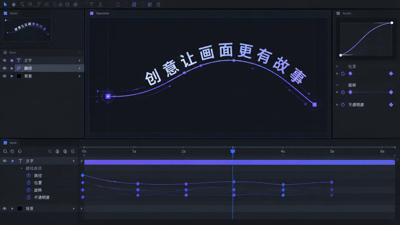 AE 文字路径动画教程：制作沿曲线移动的标题效果