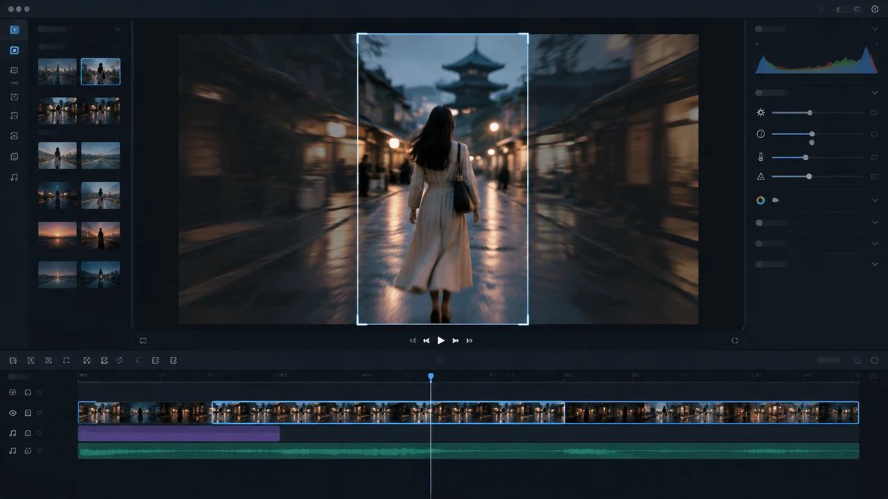 剪映专业版画面裁剪教程：处理横屏素材中的主体构图