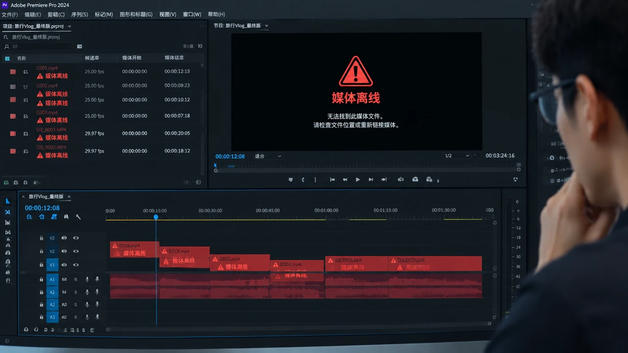 Premiere Pro 离线媒体重新连接教程：素材移动后快速恢复项目关联