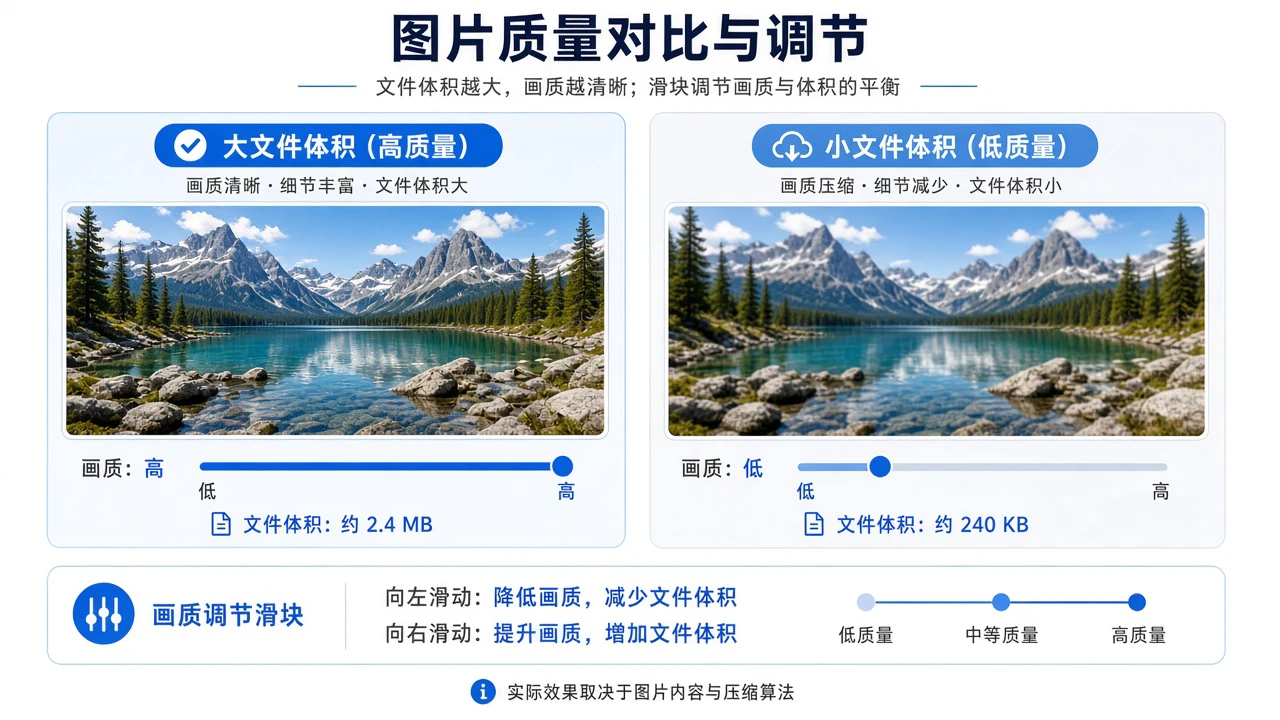 压缩前后画质与文件大小对比的示意界面