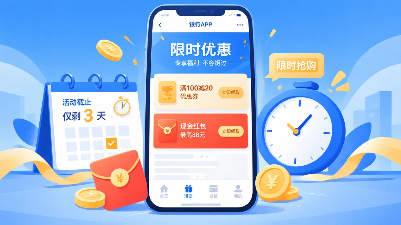 银行优惠活动与时间限制的概念示意